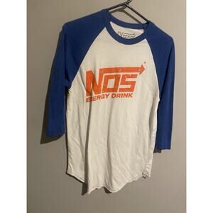 NOS Energy Drink Raglan Baseball 3/4 Sleeve White T- Shirt Jersey Medium